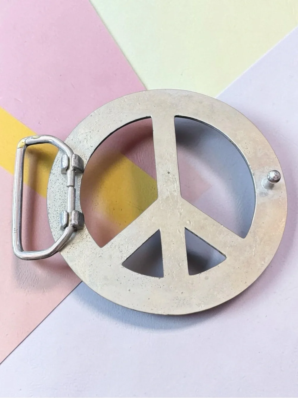 Peace Sign Rhinestone Belt Buckle. Vintage.